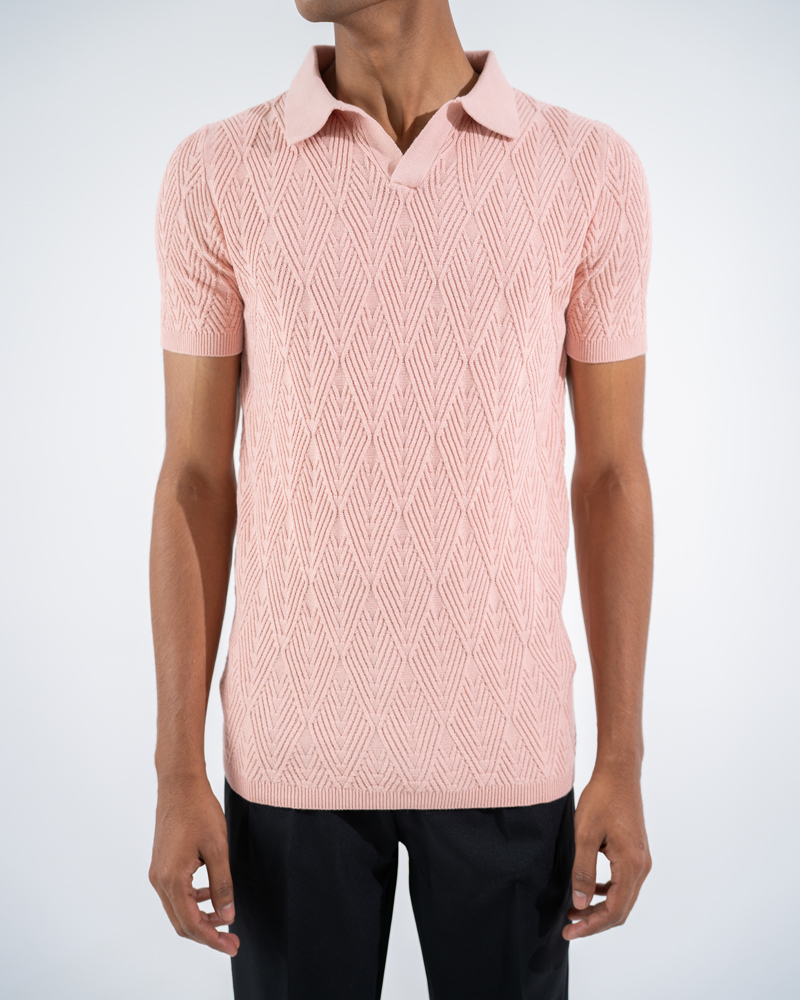 Diamond Knit Polo in Light Pink - Image 3