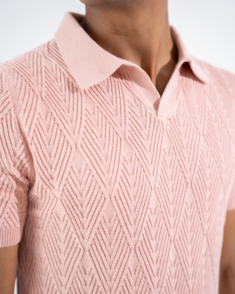 Diamond Knit Polo in Light Pink - Image 5