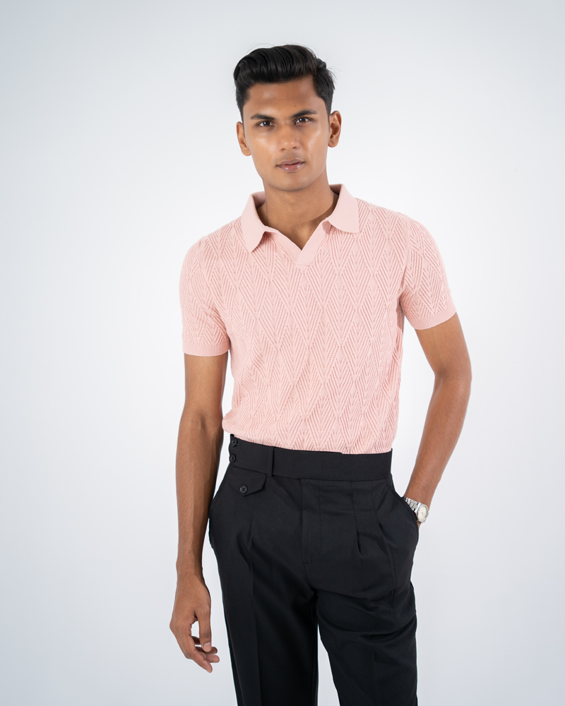 Diamond Knit Polo in Light Pink - Image 6