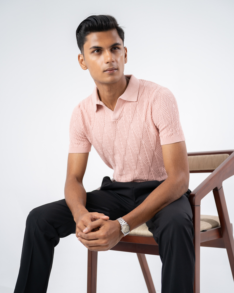 Diamond Knit Polo in Light Pink - Image 7