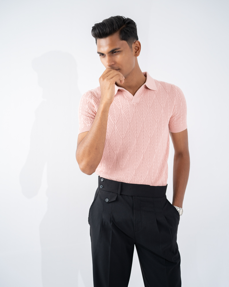 Diamond Knit Polo in Light Pink - Image 8