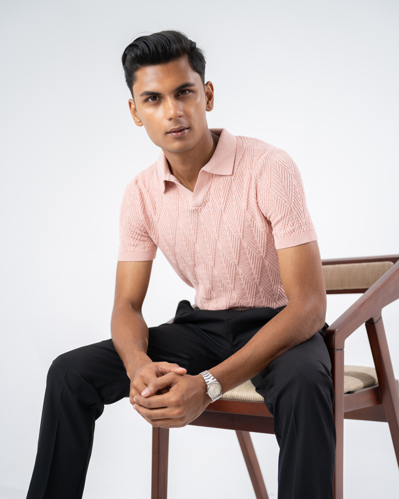 Diamond Knit Polo in Light Pink - Image 9