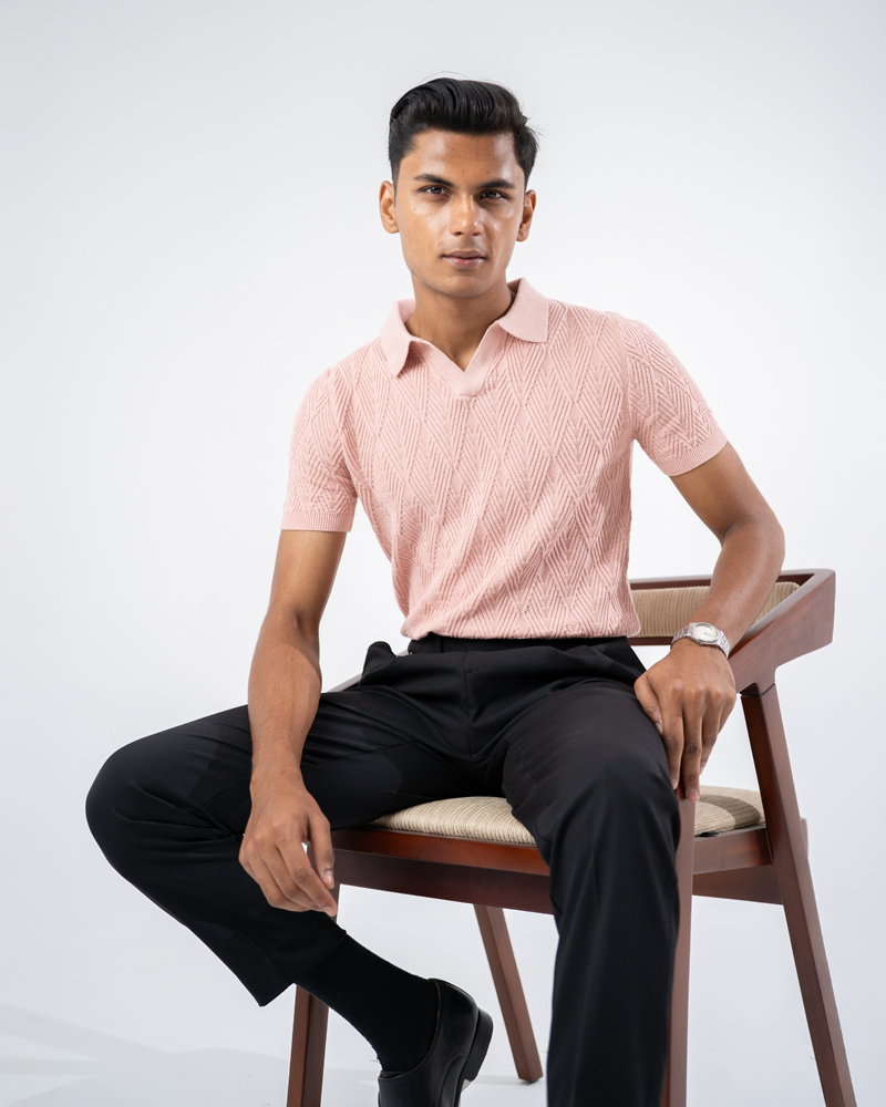 Diamond Knit Polo in Light Pink - Image 10
