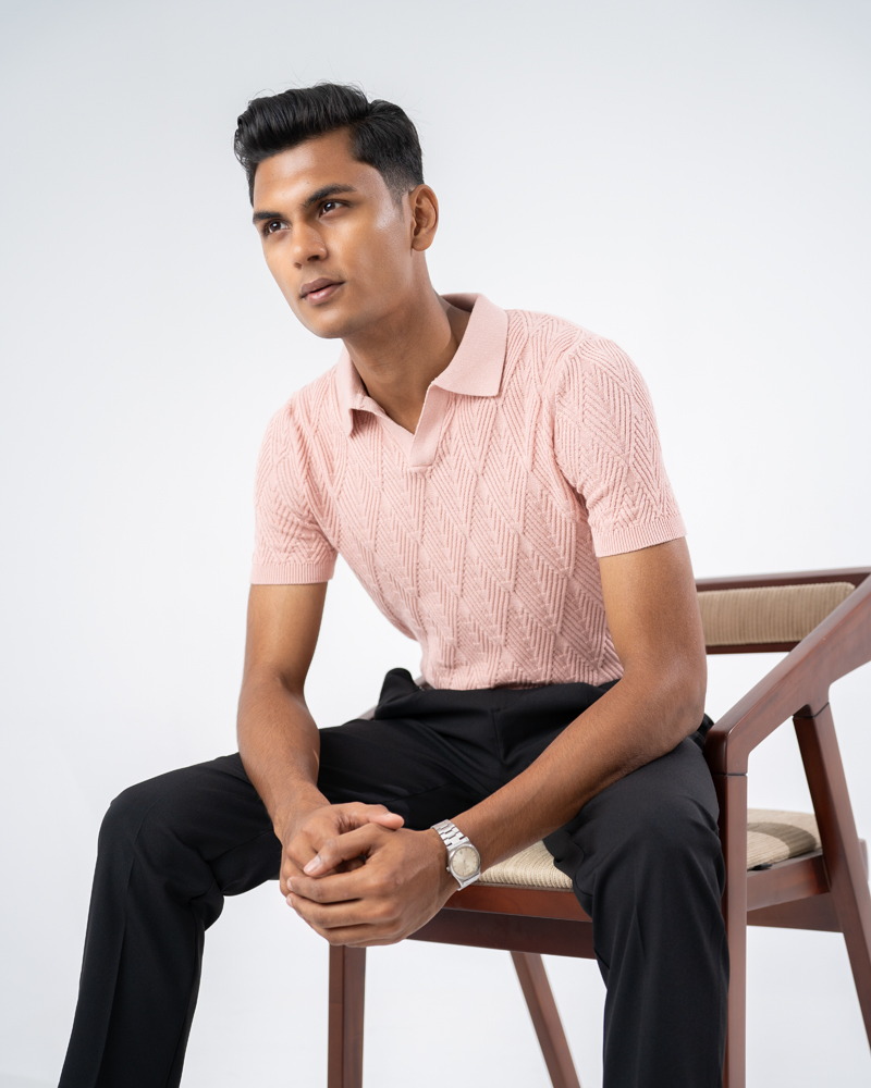 Diamond Knit Polo in Light Pink - Image 11