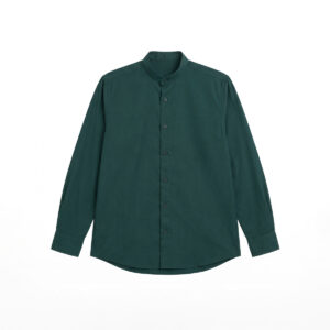 Full Sleeve Band Collar Shirt in Bottle Green