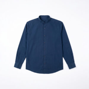 Full Sleeve Band Collar Shirt in Navy Blue