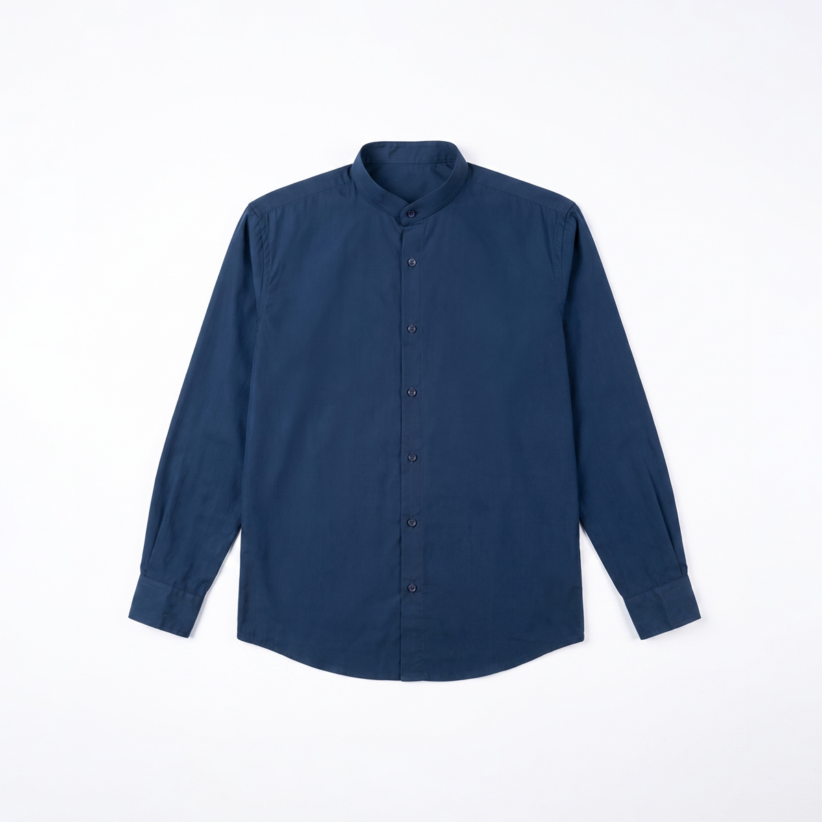 Full Sleeve Band Collar Shirt in Navy Blue