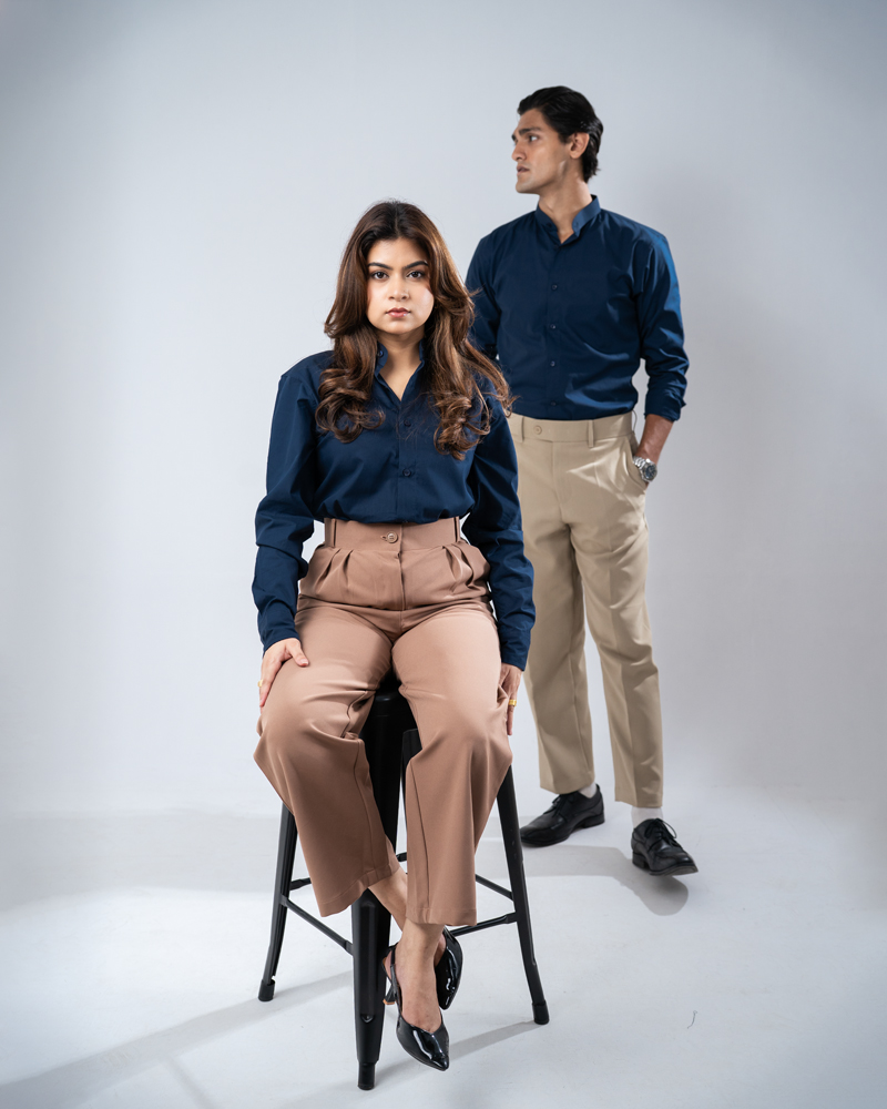 Full Sleeve Band Collar Shirt in Navy Blue - Image 6