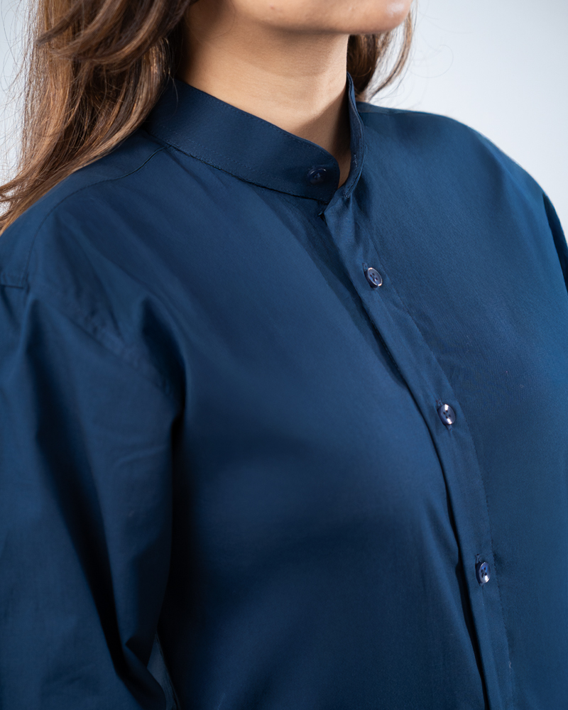 Full Sleeve Band Collar Shirt in Navy Blue - Image 9