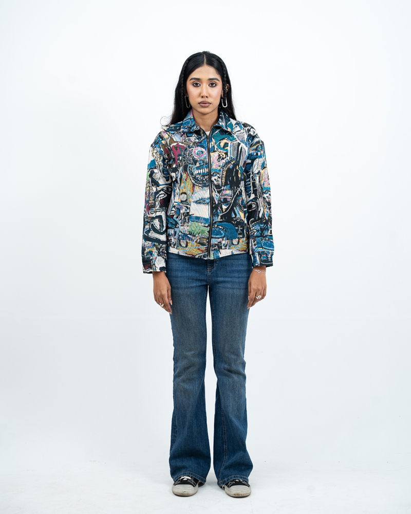 Graffiti Textured Jacket in Blue - Image 5