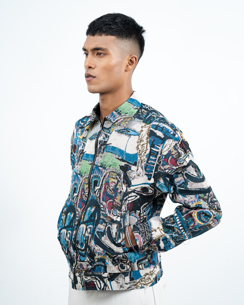 Graffiti Textured Jacket in Blue - Image 10