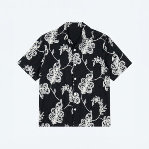 Half Sleeve Embroidered Boxy Shirt in Black