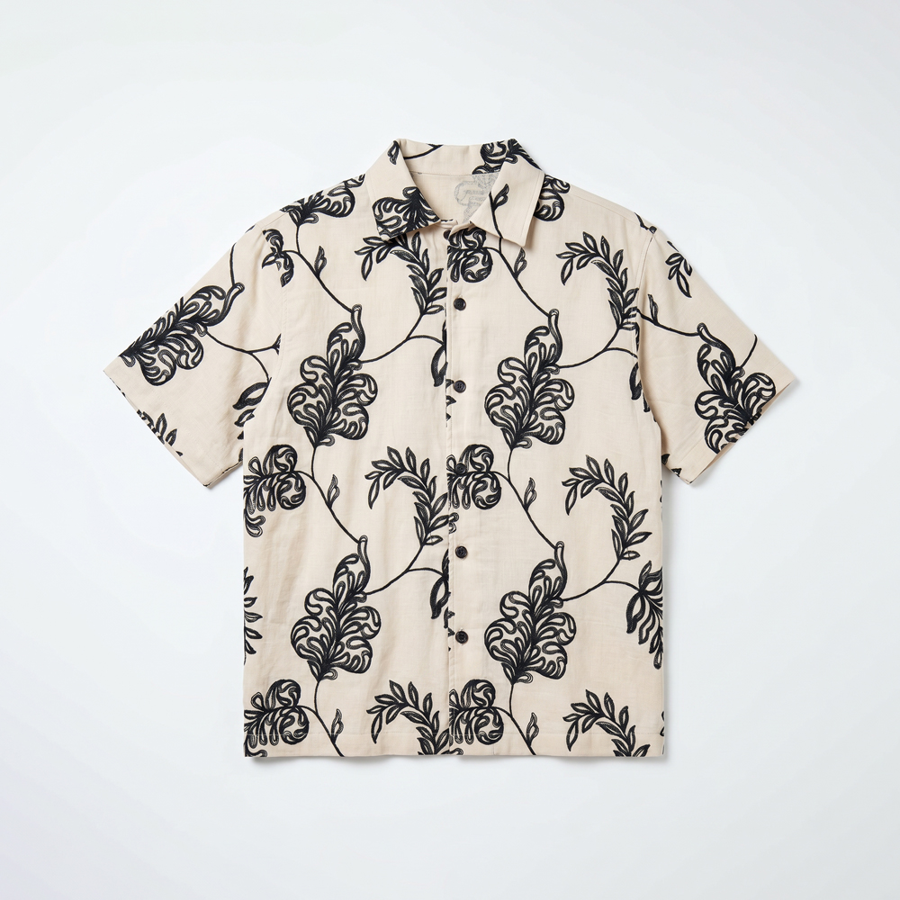 Half Sleeve Embroidered Boxy Shirt in Cream