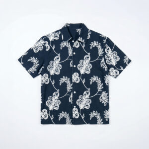 Half Sleeve Embroidered Boxy Shirt in Navy Blue