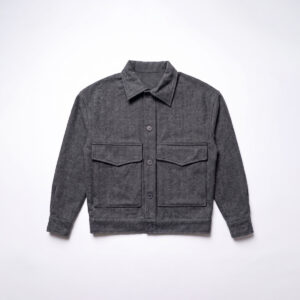 Herringbone Patterned Thick Boxy Jacket in Onix Grey