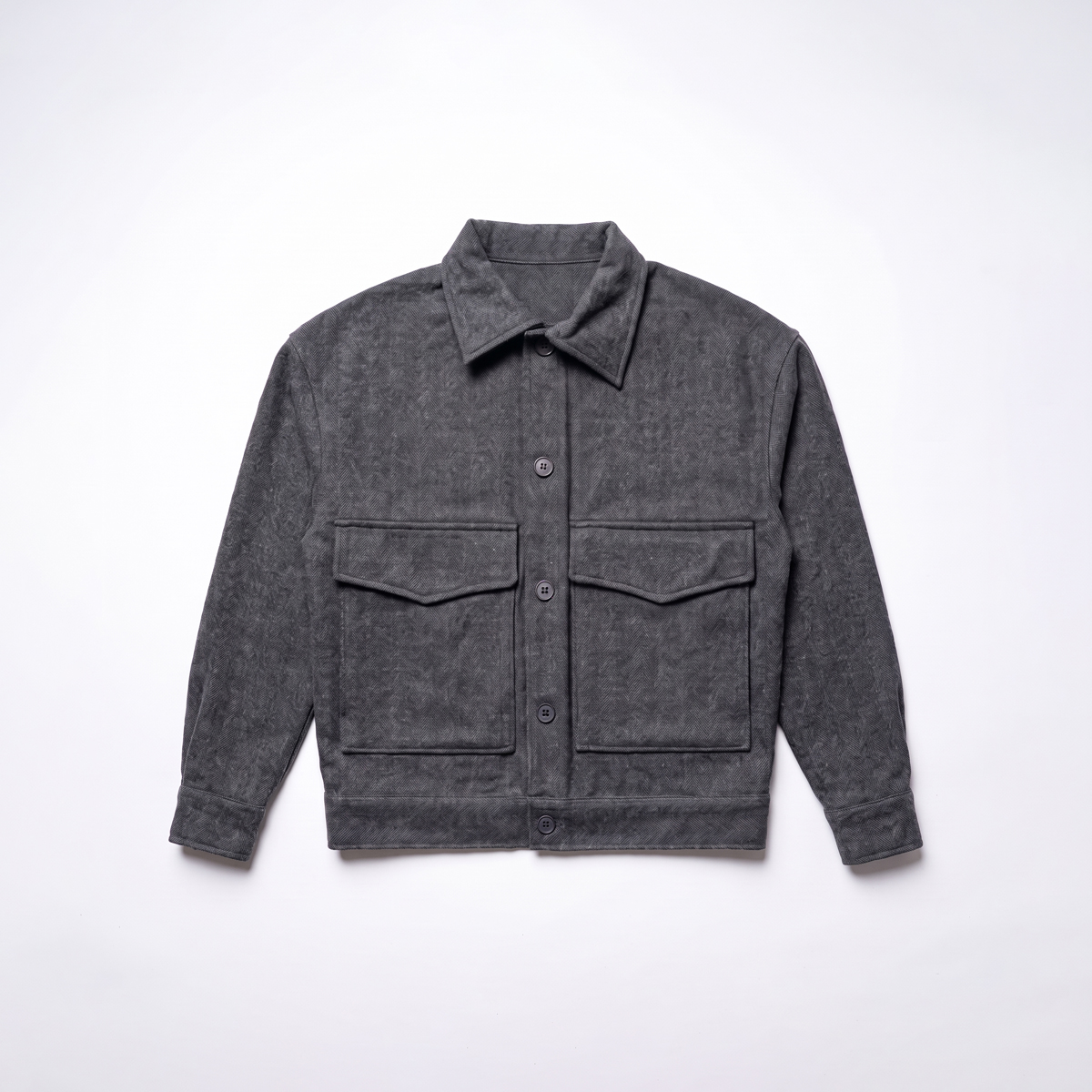 Herringbone Patterned Thick Boxy Jacket in Onix Grey