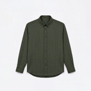 Long Sleeve Button-Down Herringbone Patterned Shirt in Hunter Green