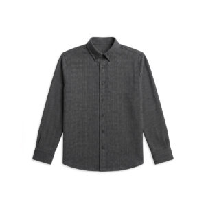 Long Sleeve Button-Down Herringbone Patterned Shirt in Iron Grey