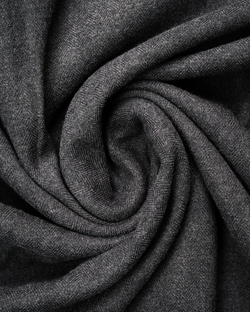 Long Sleeve Button-Down Herringbone Patterned Shirt in Iron Grey - Image 2