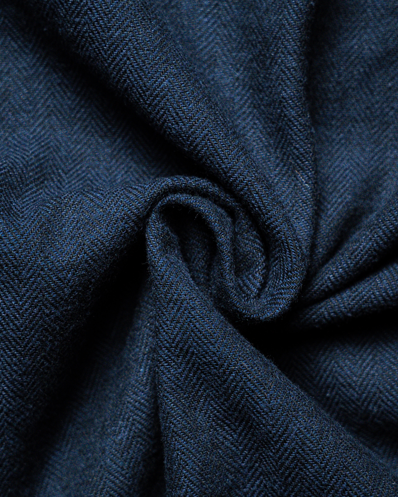 Long Sleeve Button-Down Herringbone Patterned Shirt in Navy Blue - Image 2