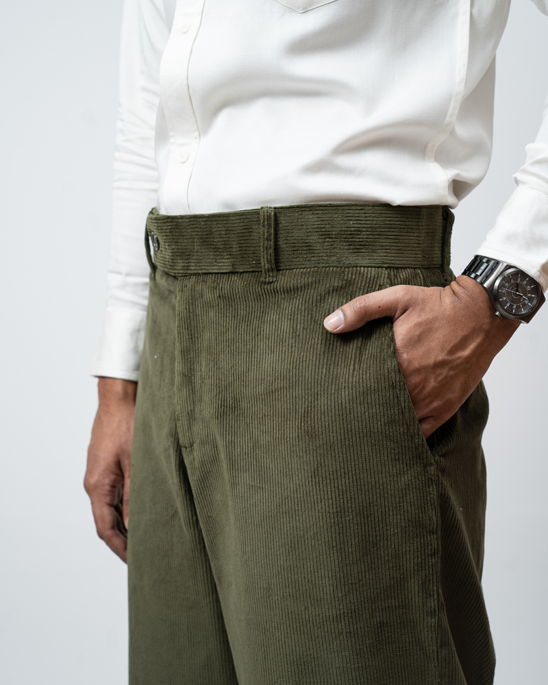 Men's Baggy Cord Pants in Green - Image 9