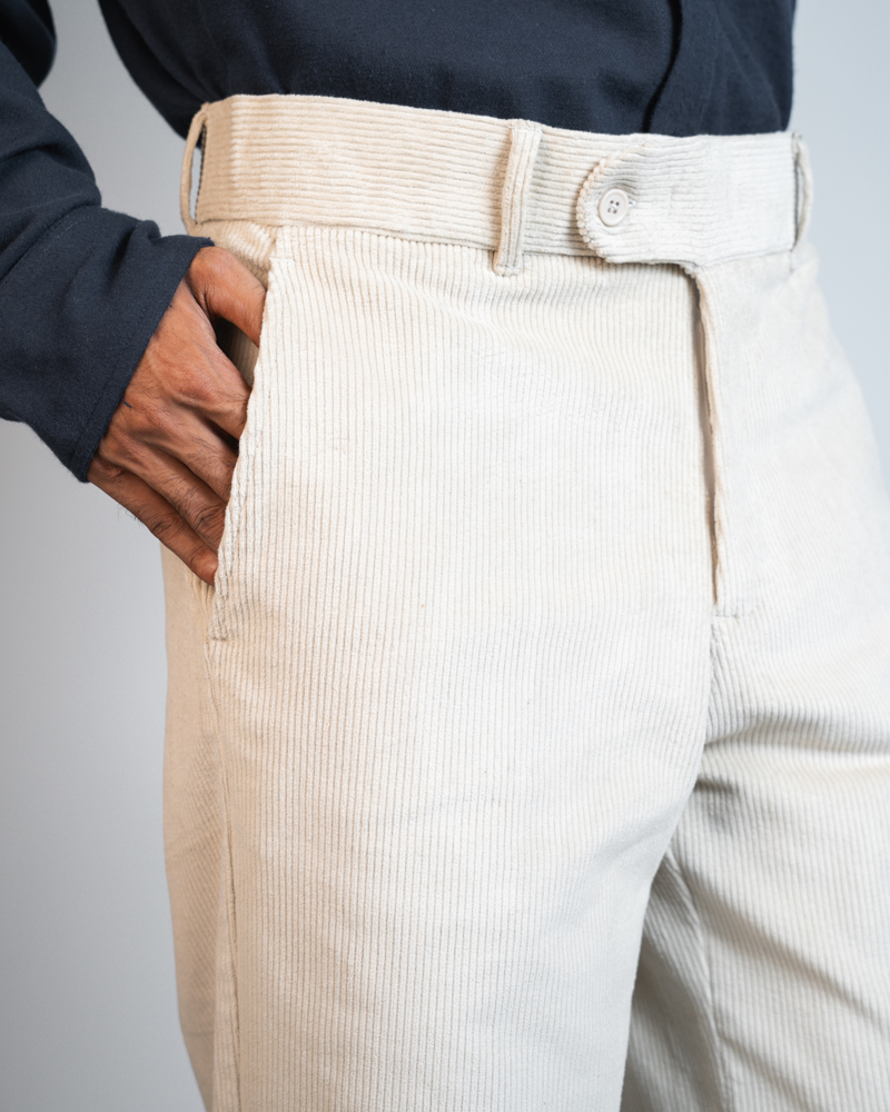 Men's Baggy Cord Pants in Off-White