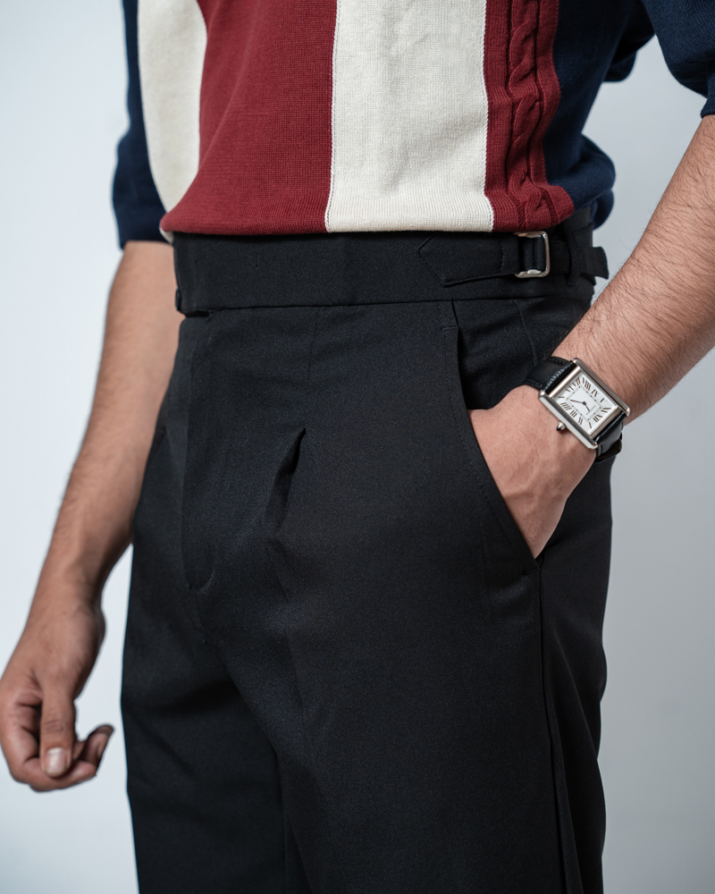 Men’s Black Classic Pleated Gurkha Pants with New Belt - Image 3