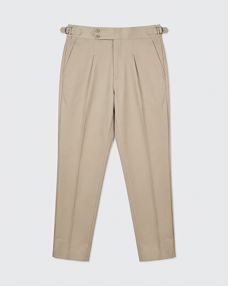 Men’s Cream Classic Pleated Gurkha Pants with New Belt