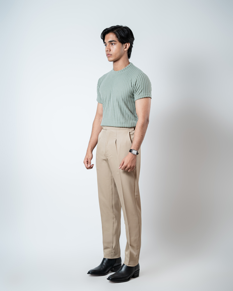 Men’s Cream Classic Pleated Gurkha Pants with New Belt - Image 4