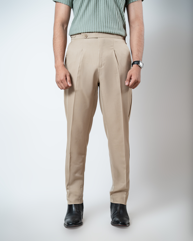 Men’s Cream Classic Pleated Gurkha Pants with New Belt - Image 6