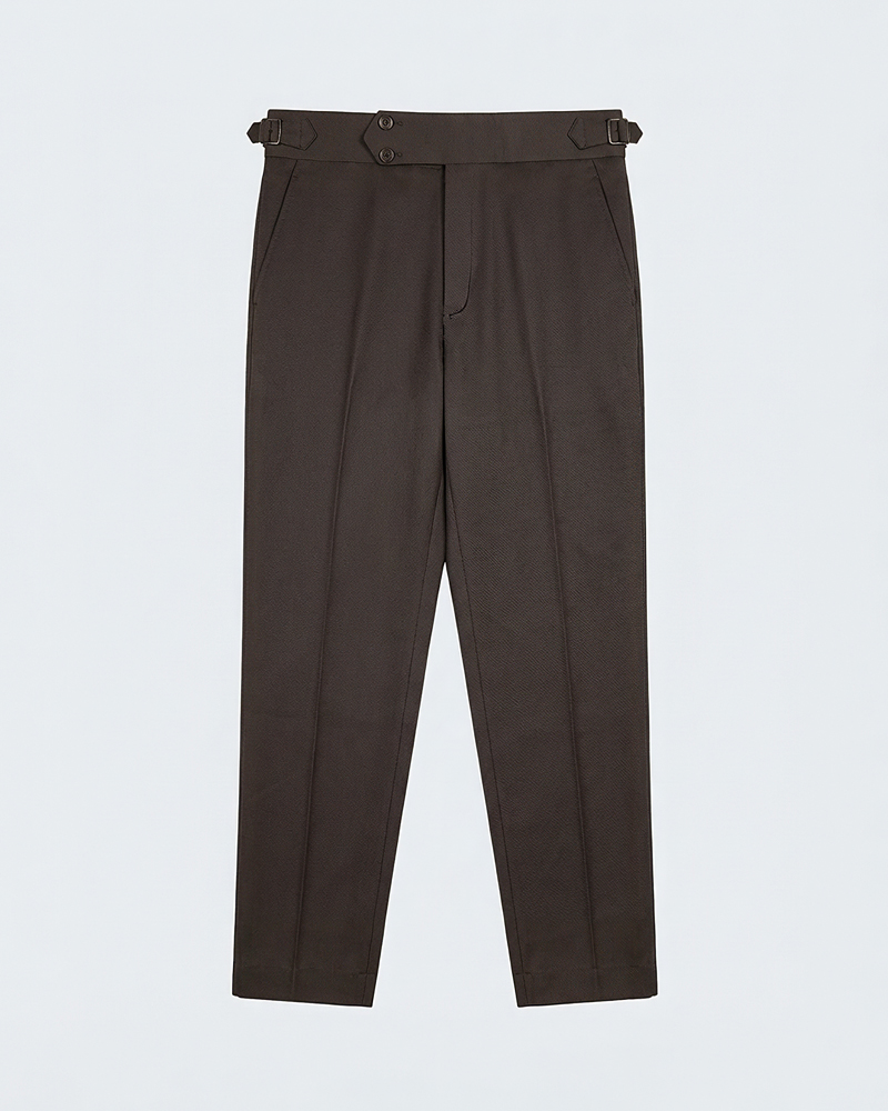 Men’s Dark Brown Classic Pleated Gurkha Pants with New Belt