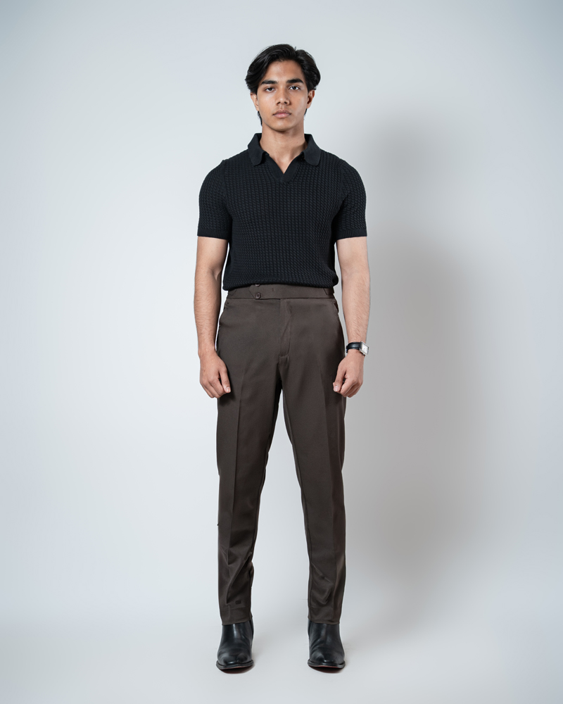 Men’s Dark Brown Classic Pleated Gurkha Pants with New Belt - Image 2