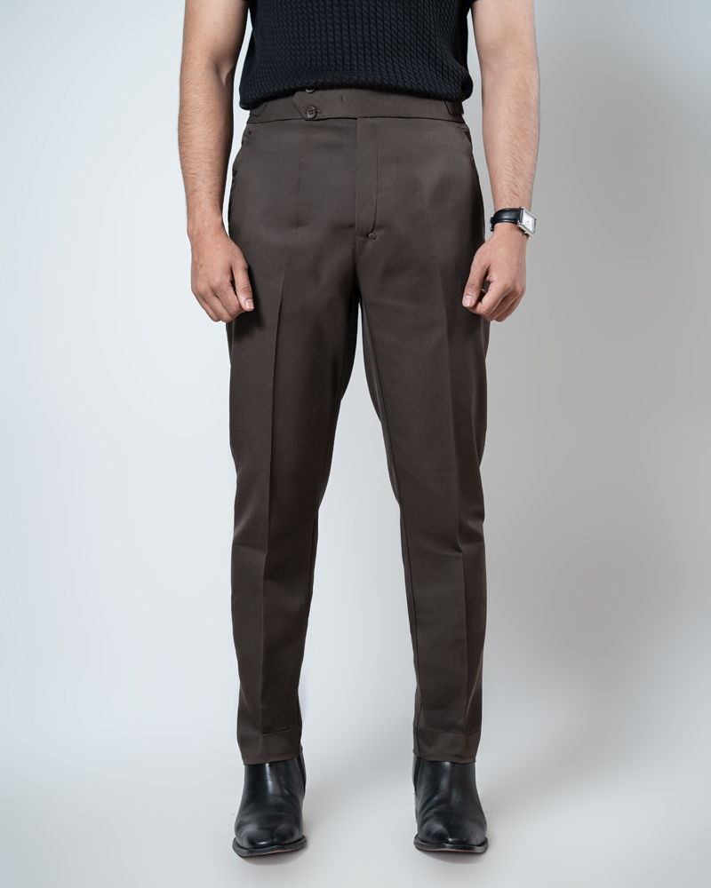 Men’s Dark Brown Classic Pleated Gurkha Pants with New Belt - Image 6