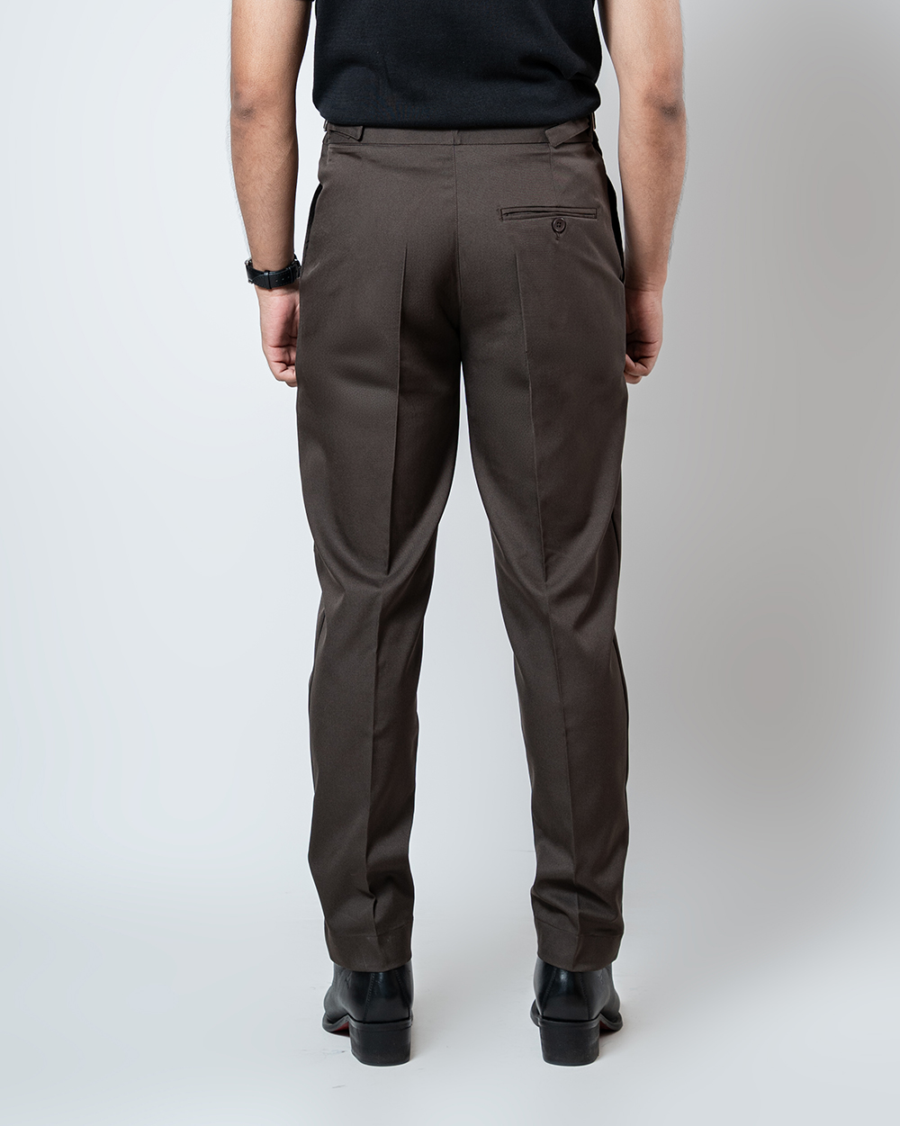 Men’s Dark Brown Classic Pleated Gurkha Pants with New Belt - Image 7