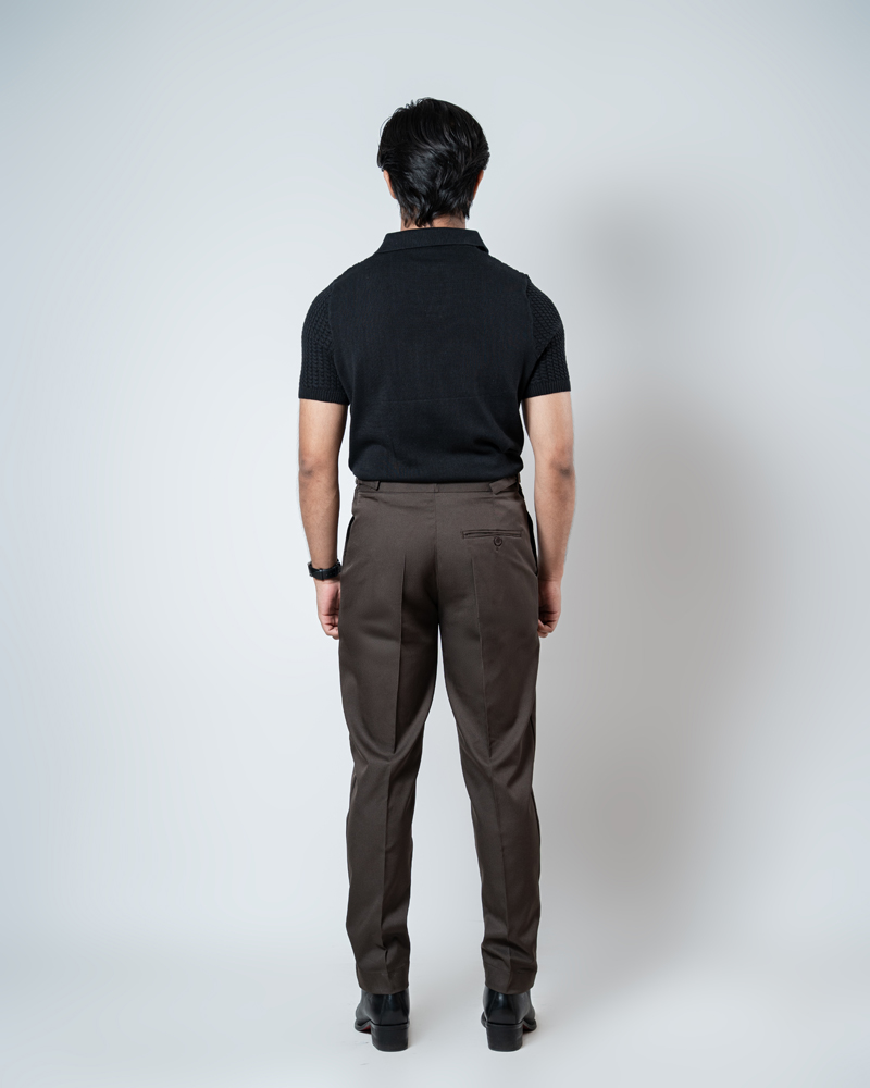 Men’s Dark Brown Classic Pleated Gurkha Pants with New Belt - Image 8