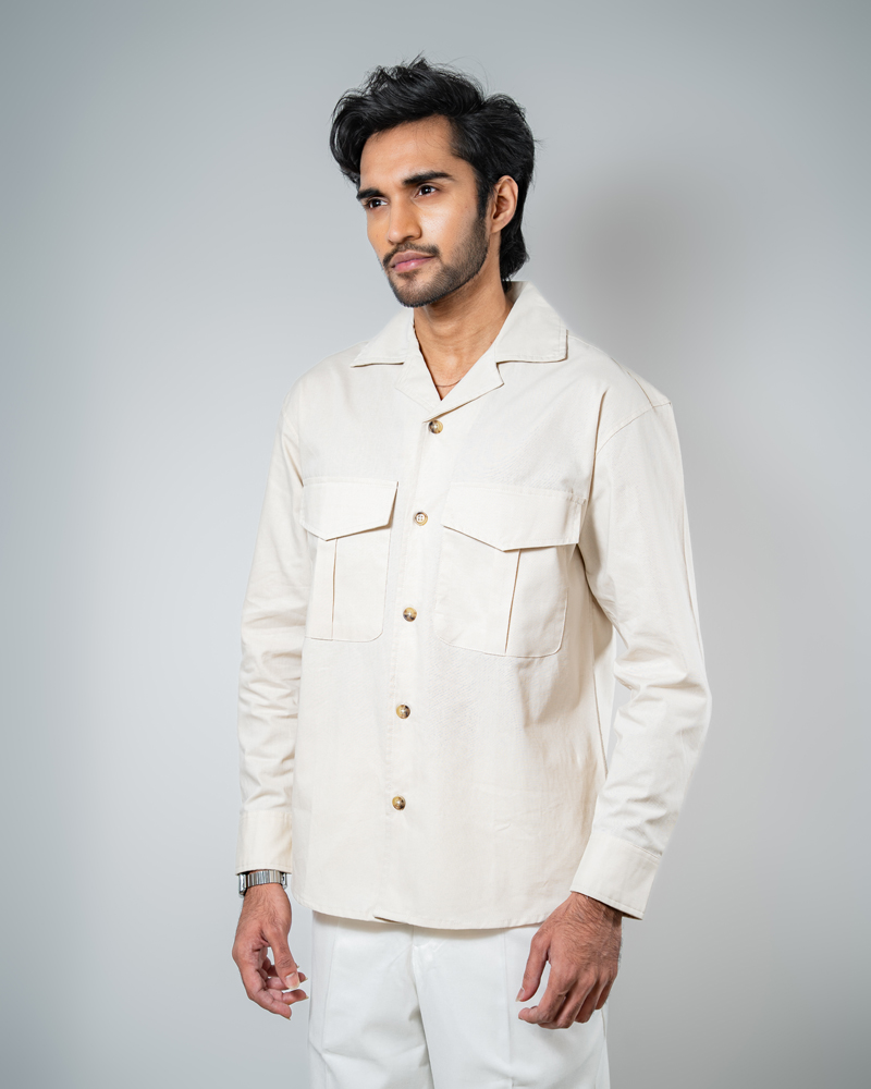 Men's Full Sleeve Safari Shirt in Off White - Image 2