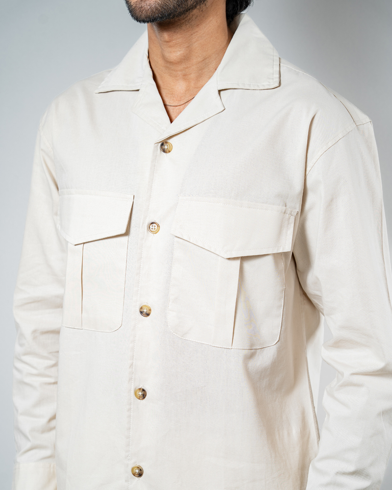 Men's Full Sleeve Safari Shirt in Off White - Image 3