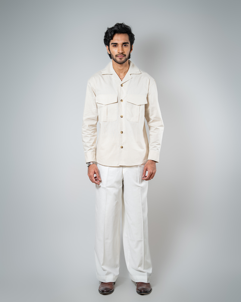 Men's Full Sleeve Safari Shirt in Off White - Image 4
