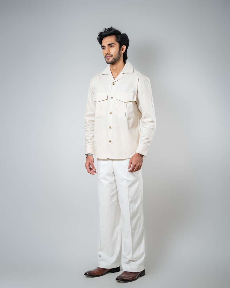 Men's Full Sleeve Safari Shirt in Off White - Image 5