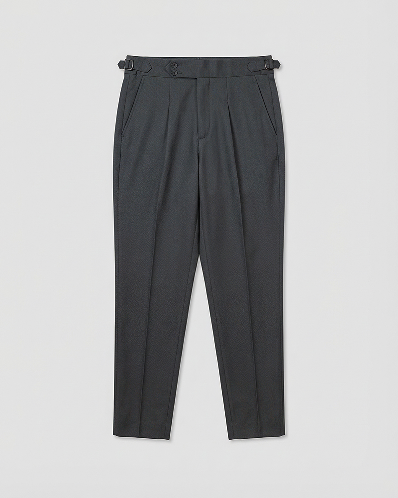 Men’s Light Grey Classic Pleated Gurkha Pants with New Belt
