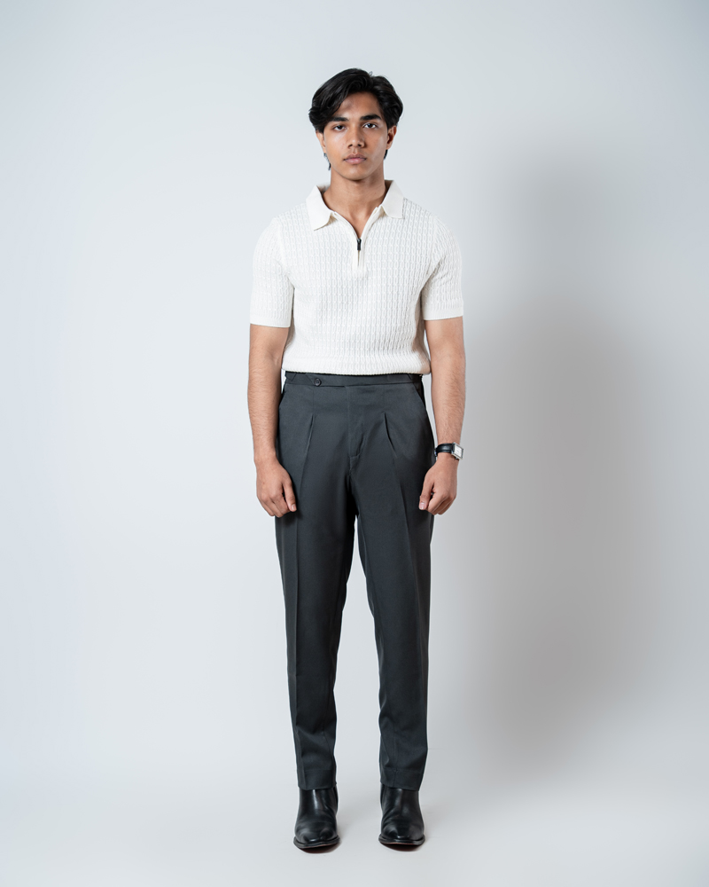 Men’s Light Grey Classic Pleated Gurkha Pants with New Belt - Image 2