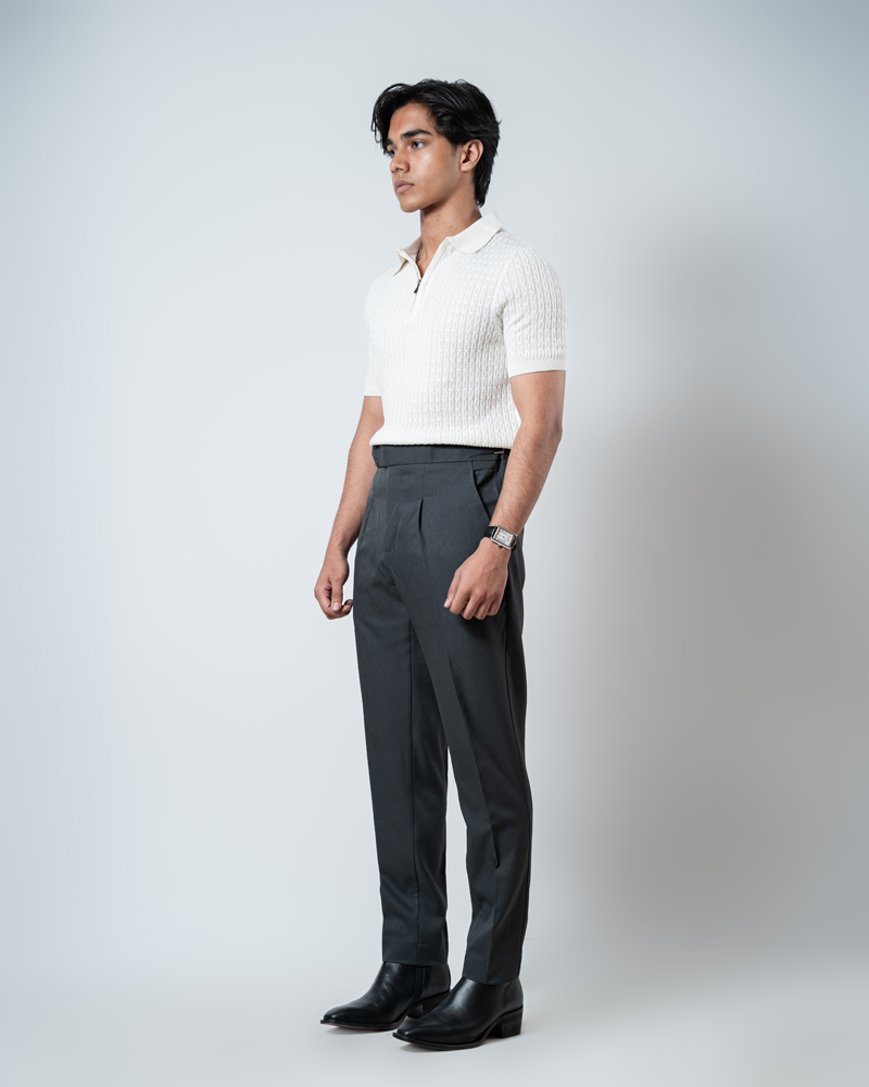 Men’s Light Grey Classic Pleated Gurkha Pants with New Belt - Image 4