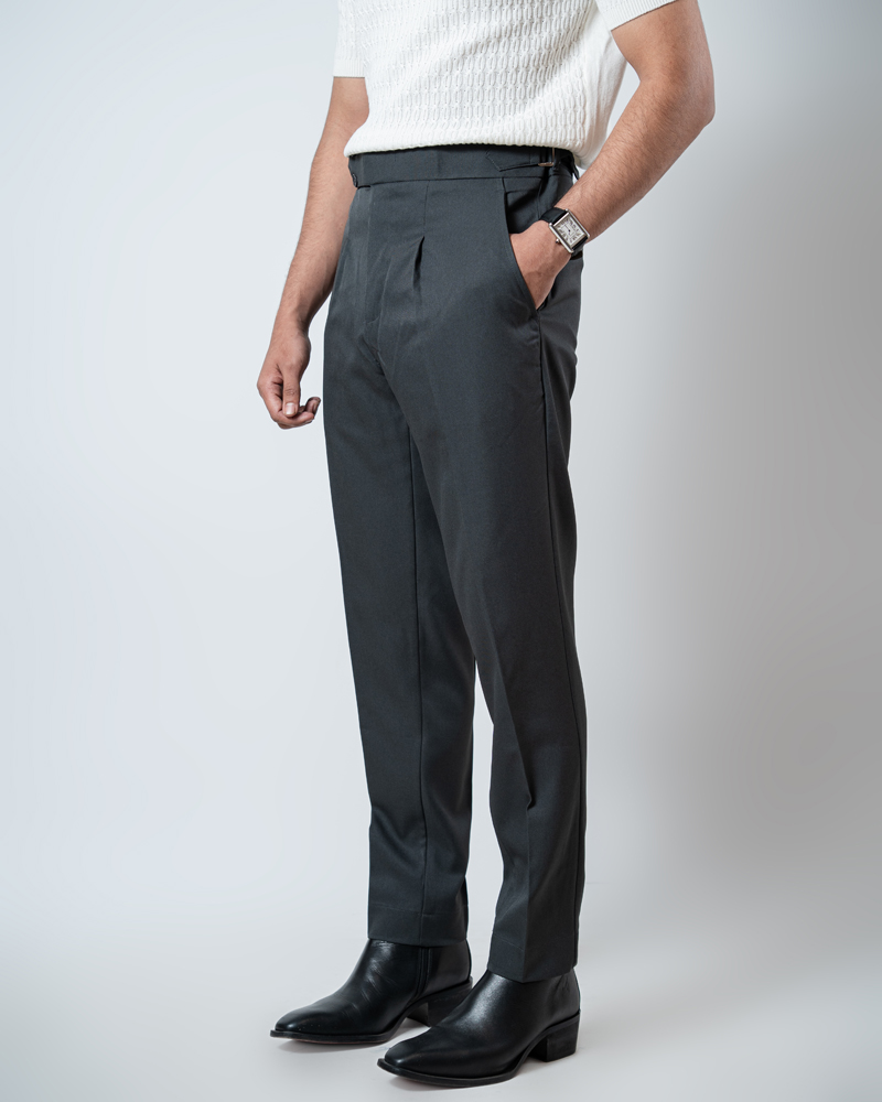 Men’s Light Grey Classic Pleated Gurkha Pants with New Belt - Image 5