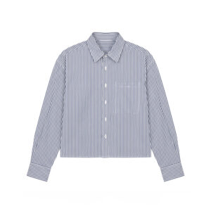 Oversized Cropped Shirt in White & Navy Blue