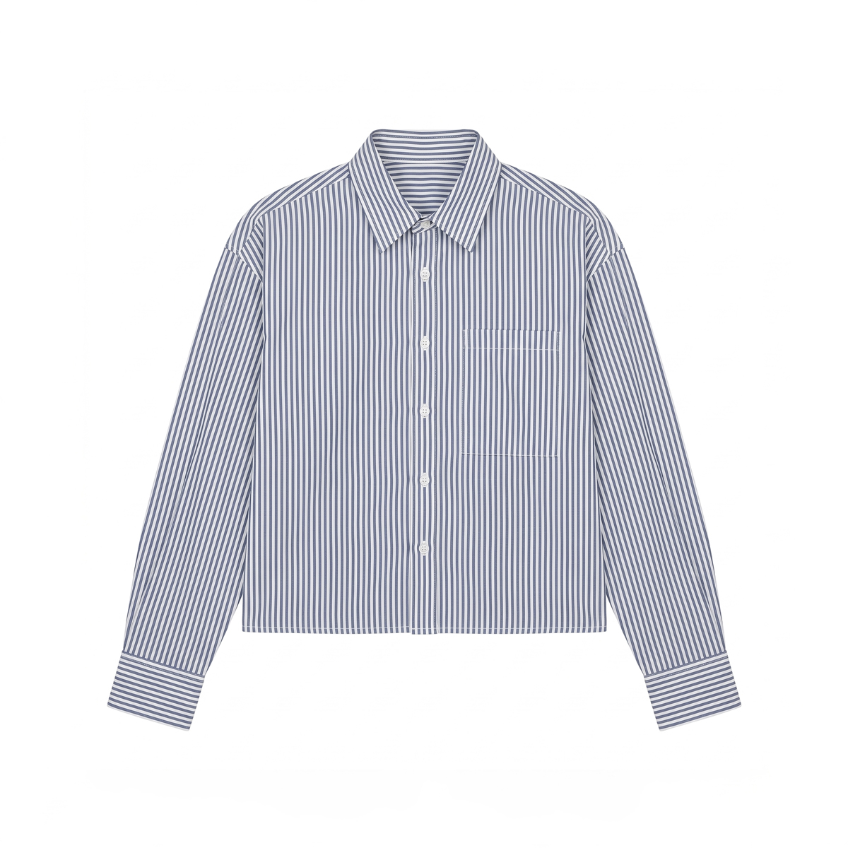 Oversized Cropped Shirt in White & Navy Blue
