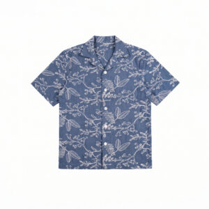 Oversized Drop Shoulder Denim Cuban Shirt in Light Blue