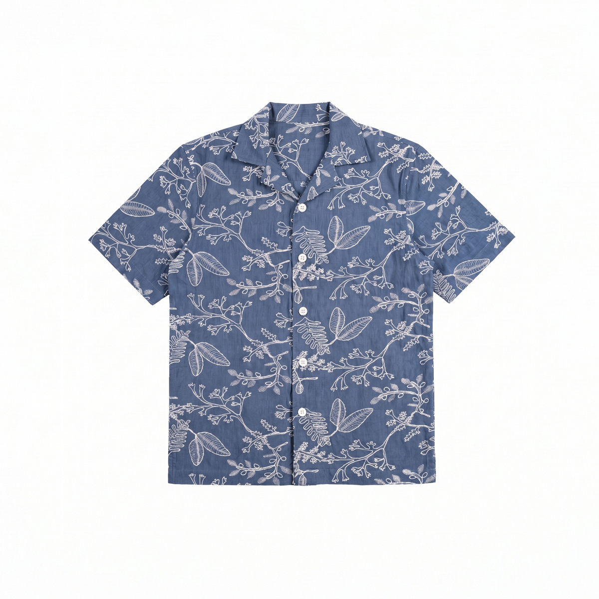 Oversized Drop Shoulder Denim Cuban Shirt in Light Blue