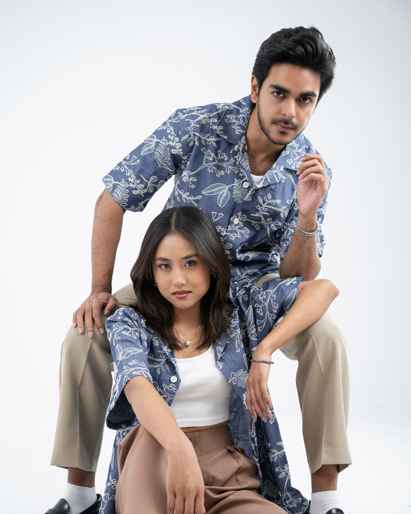 Oversized Drop Shoulder Denim Cuban Shirt in Light Blue - Image 2