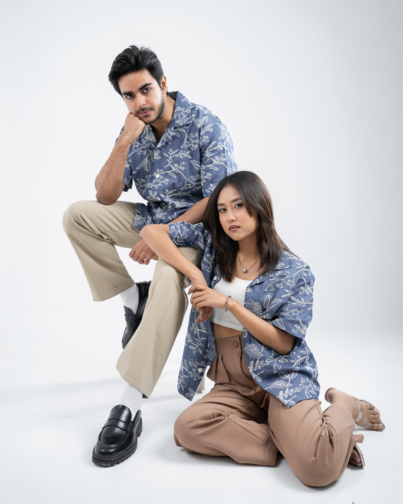 Oversized Drop Shoulder Denim Cuban Shirt in Light Blue - Image 6