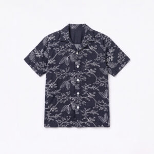 Oversized Drop Shoulder Denim Cuban Shirt in Navy Blue
